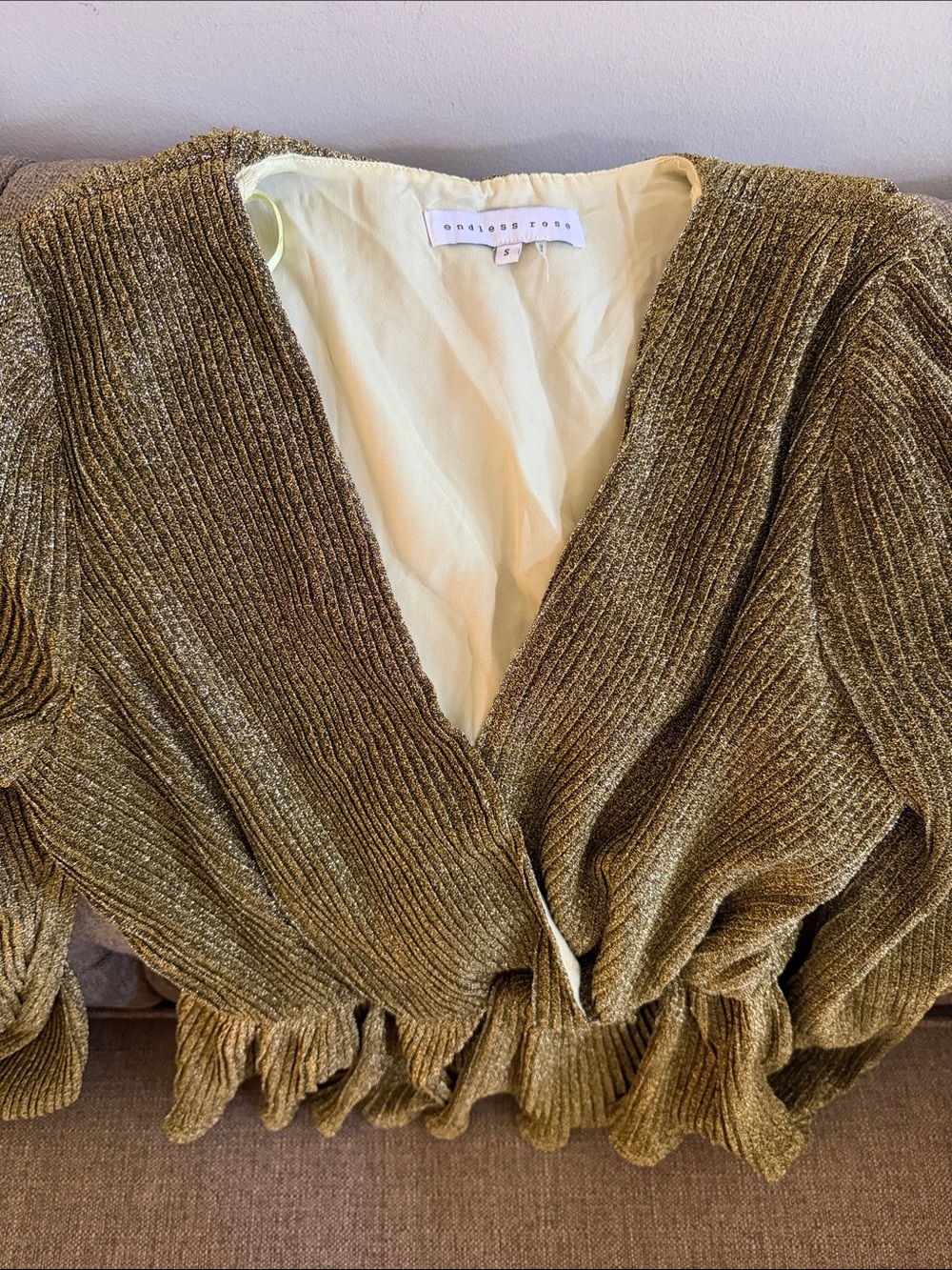 Endless Rose Olive Ribbed V-Neck Pullover